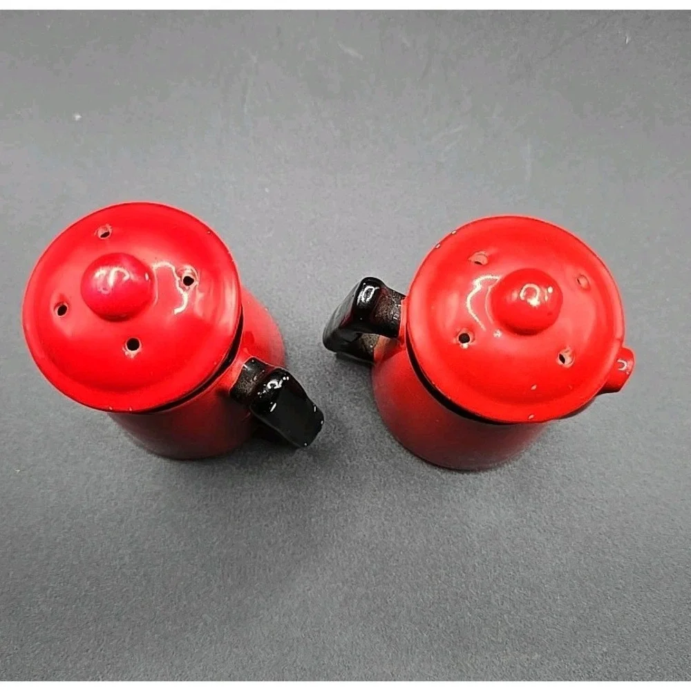 Vintage Red Coffee Pot Shaped Salt And Pepper Shaker Set